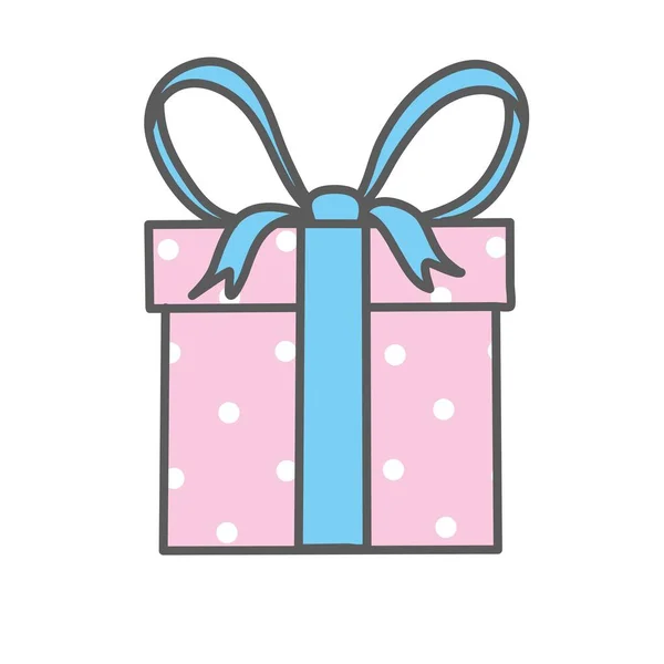 Vector line style logo gift box with a bow. Cute illustration of gift box present, greeting, surprise. Greeting box or wrap gift box. — Stock Vector