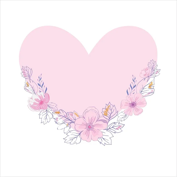 Ilustración vectorial de hermosas flores y plantas dibujadas a mano en el corazón. Lo mejor para el Día de San Valentín, la boda y el diseño de cumpleaños . — Archivo Imágenes Vectoriales