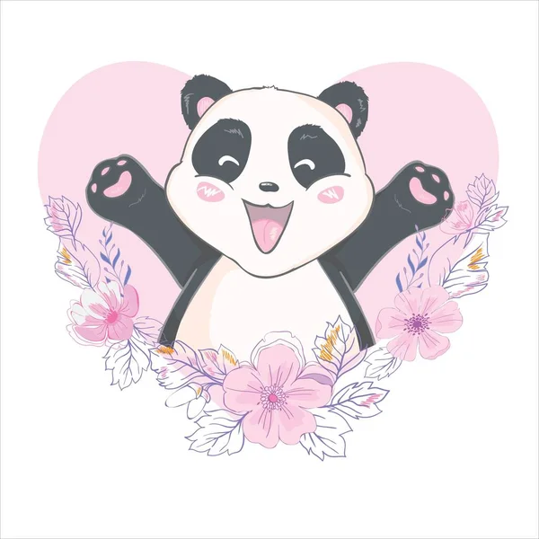 Ame o panda com o coração em um fundo branco — Vetor de Stock