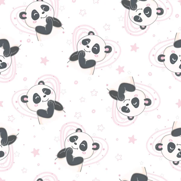 Tekenfilm Naadloos Schattig Panda Patroon Vector Illustratie — Stockvector