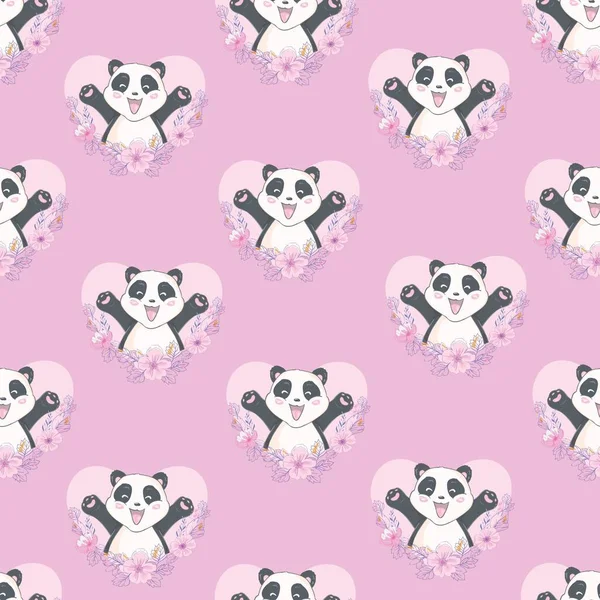 Cartoon Seamless Cute Panda Pattern Vector Illustration — Stock Vector