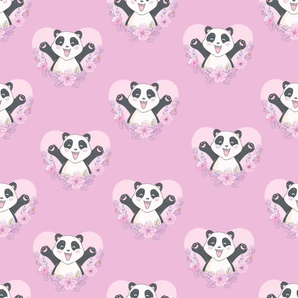 Tekenfilm Naadloos Schattig Panda Patroon Vector Illustratie — Stockvector