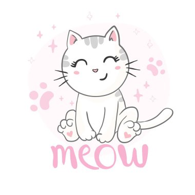 Şirin kedi vektör tasarımı. Okul kitapları ve daha fazlası için çocuk illüstrasyonu. Hayvan izi..