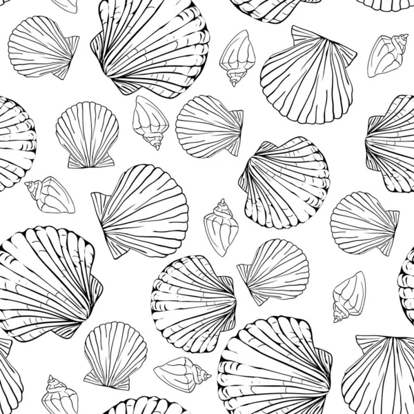 Schelp Naadloos Patroon Scallop Vector Achtergrond — Stockvector