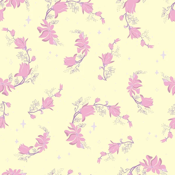 Magnolia Bloemen Een Tak Patroon Vector Illustratie — Stockvector