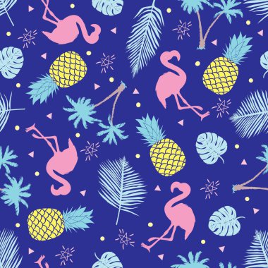 Pembe flamingo ile Seamless modeli. Vektör çizim