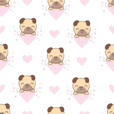 Vektör çizimi. Pugs ile kusursuz vektör deseni.