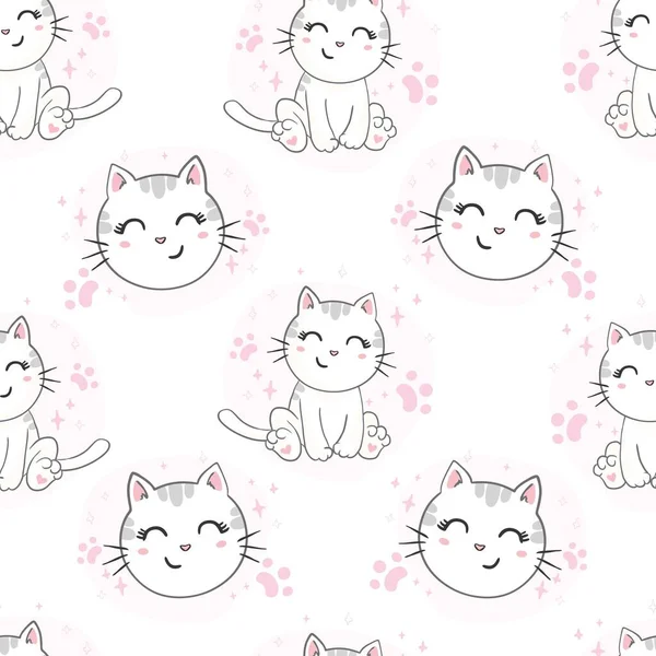 猫とのシームレスなベクトルパターン かわいい猫の笑顔の背景 — ストックベクタ