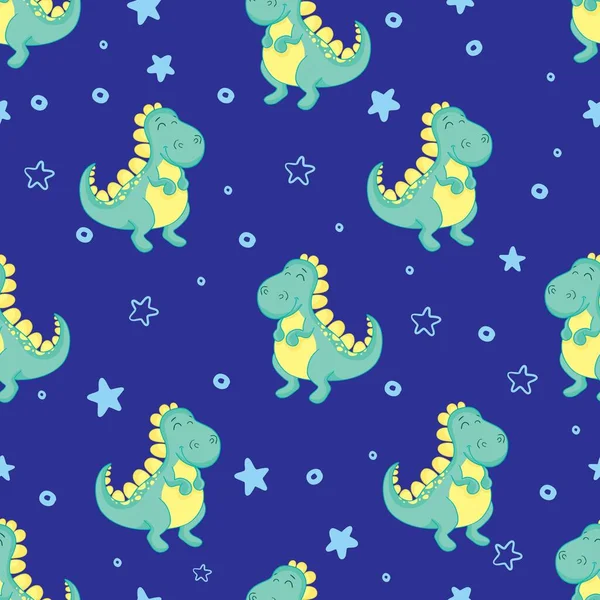 Cute Dinosaur Crowns Seamless Pattern White Background Vector Dino Background — Stock Vector