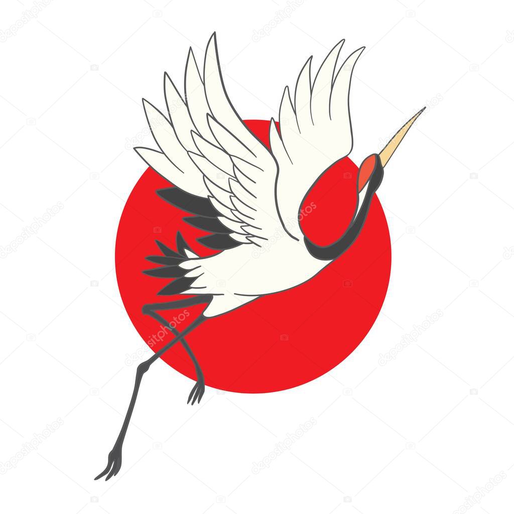 Crane bird illustration on white background