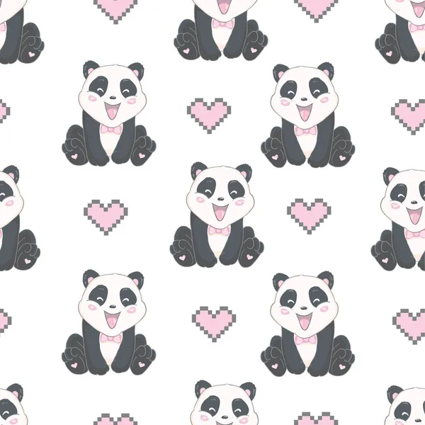 Patrón Sin Costuras Con Bonitas Cabezas Panda Dibujadas Mano Fondo — Vector de stock
