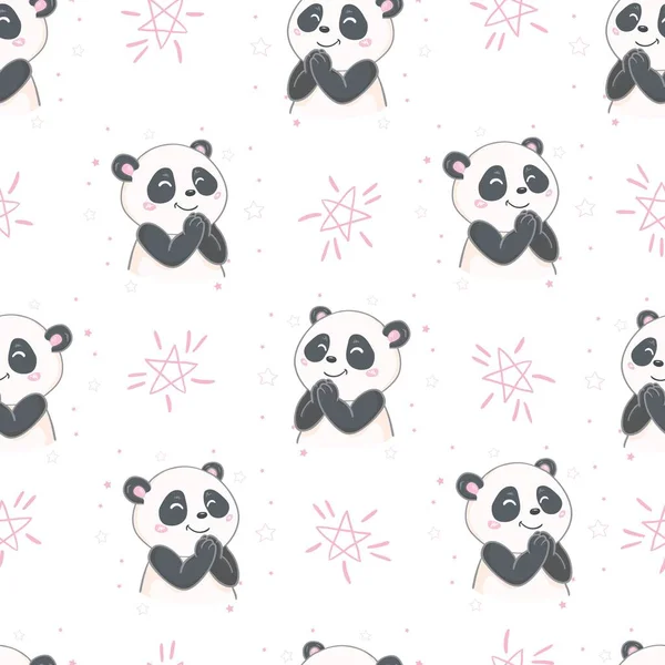 Patrón Sin Costuras Con Bonitas Cabezas Panda Dibujadas Mano Fondo — Vector de stock