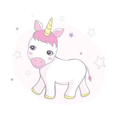 Şirin tek boynuzlu atların vektör çizimi.