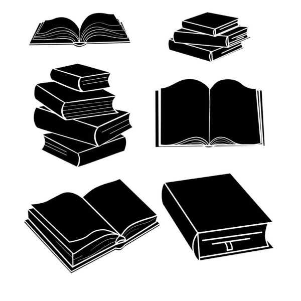 Books on the shelves simply retro vector illustration. Vintage hand drawn book objects for banner, logo or website design elements