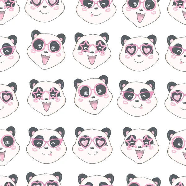 Padrão Sem Costura Com Mão Bonito Desenhado Panda Cabeças Fundo — Vetor de Stock