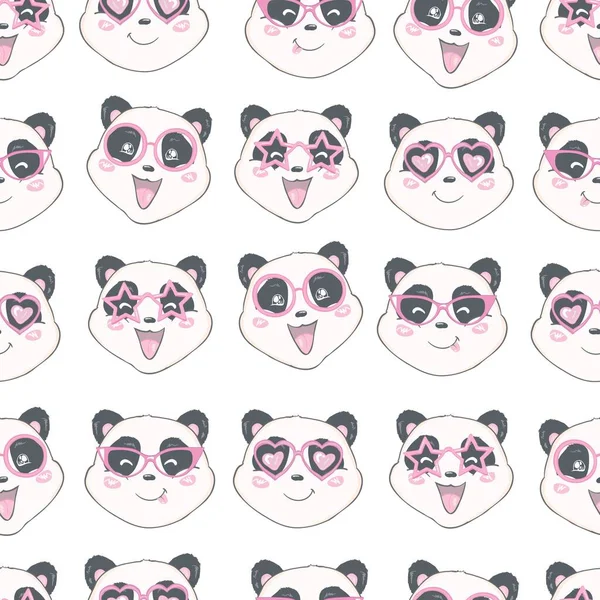 Patrón Sin Costuras Con Bonitas Cabezas Panda Dibujadas Mano Fondo — Vector de stock