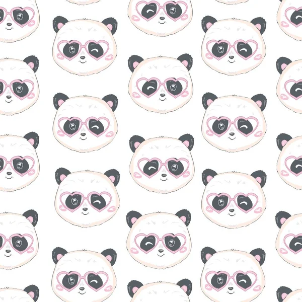 Patrón Sin Costuras Con Bonitas Cabezas Panda Dibujadas Mano Fondo — Vector de stock