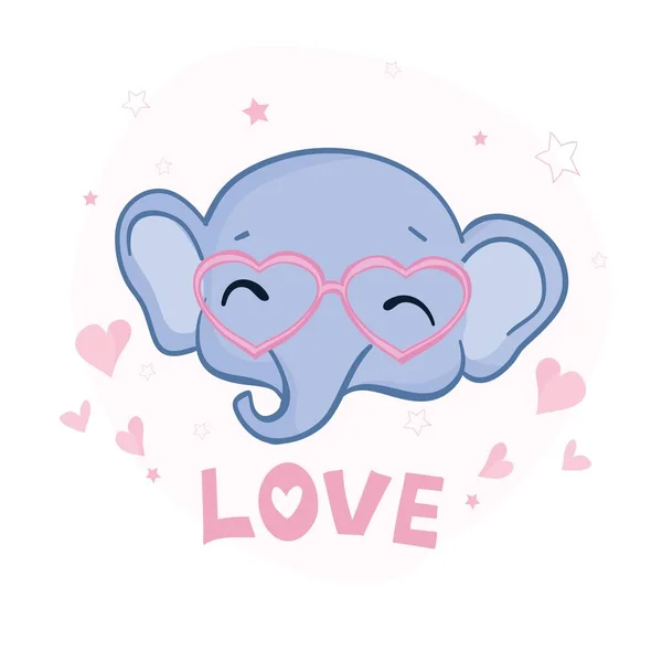 stock vector Hand drawn vector illustration of a cute baby elephant in big glasses.