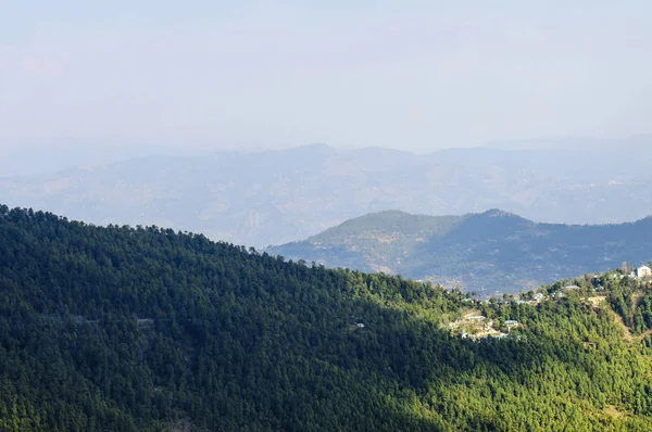 一座烟雾缭绕的山脉和森林 — 图库照片