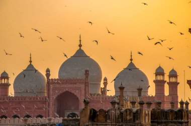 Magical view of the Badshahi mosque  during sunset  clipart