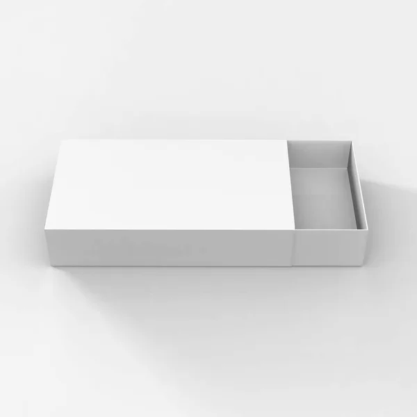 Glijdende doos / Match Box, pakket kartonnen wit glijdende doos geopend. 3D illustratie — Stockfoto