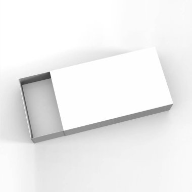 Kutusu kayar / maç kutusu, paket karton beyaz kutusunun kayar. 3D çizim