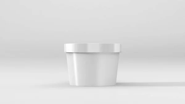 Contenedor de bañera de plástico de comida blanca para postre, yogur, helado, crema agria o merienda. Listo para su diseño — Foto de Stock