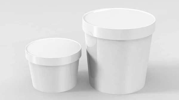 Weiße Lebensmittel Kunststoffwannen-Behälter für Dessert, Joghurt, Eis, Sauerrahm oder Snacks. bereit für Ihr Design — Stockfoto
