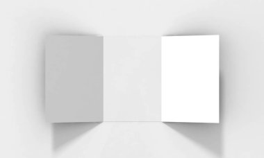 Üç katlı A5 broşür Mock-up, gerçekçi üç katlı A5/A4 broşür Mock-up işleme üzerinde beyaz arka plan, 3d illüstrasyon izole