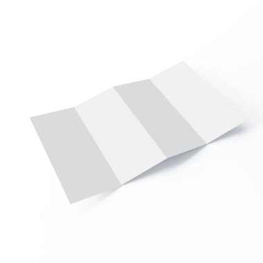 Broşür Mock-up dört kat, gerçekçi dört katlı broşür Mock-up işleme üzerinde beyaz arka plan, 3d illüstrasyon izole