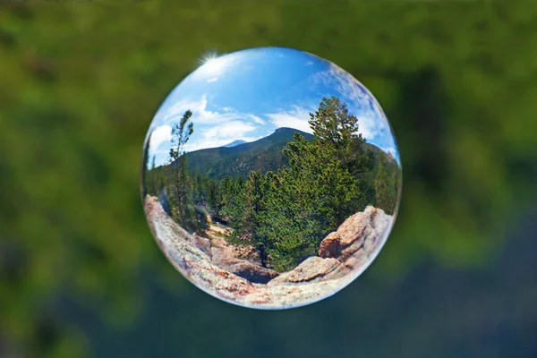 View Through a Floating Glass Ball 스톡 사진