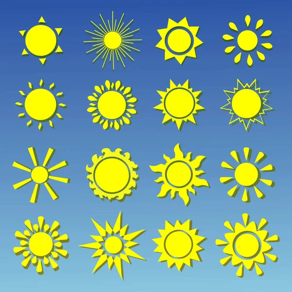 Güneş simgesi seti, vektör illüstrasyonu — Stok Vektör
