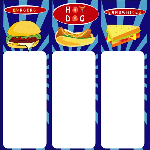 Vintage etiquetas de comida rápida - la comida en el fondo grunge - ilustración vectorial — Vector de stock