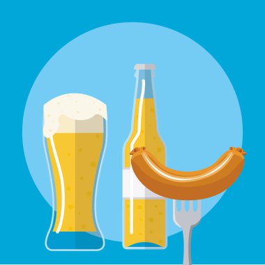 Şişe bira cam ve sosis