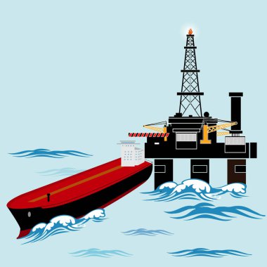 Oil tanker and oil rig in the gulf clipart