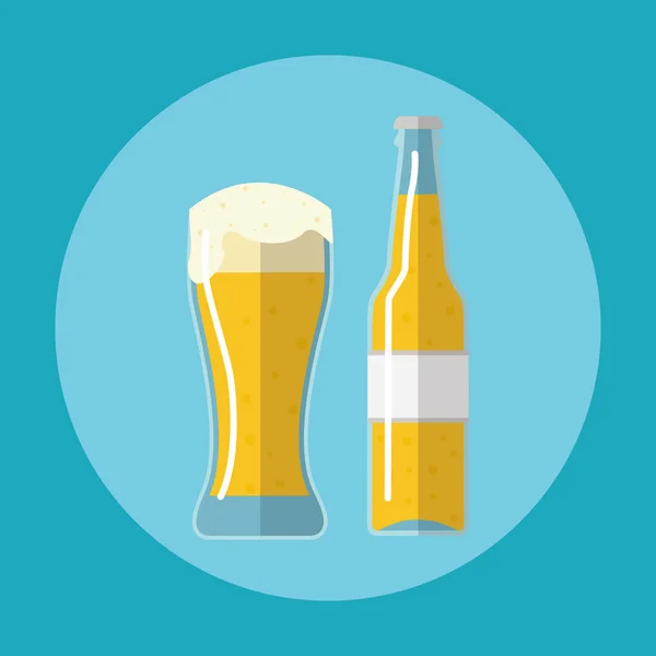 Botella de cerveza con vidrio — Vector de stock