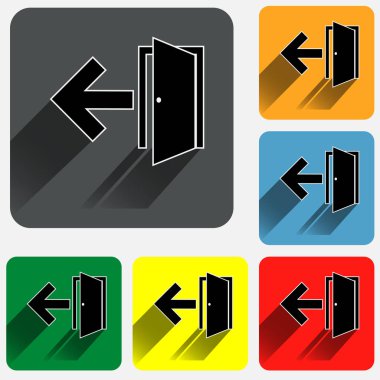 Çıkış işareti simgeleri yuvarlatılmış kare canlı renkli arka planlar.