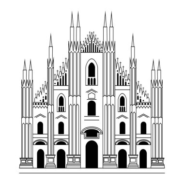 Milano Katedrali'ne. Gotik mimarisi. Vektör el çizilen illüstrasyon