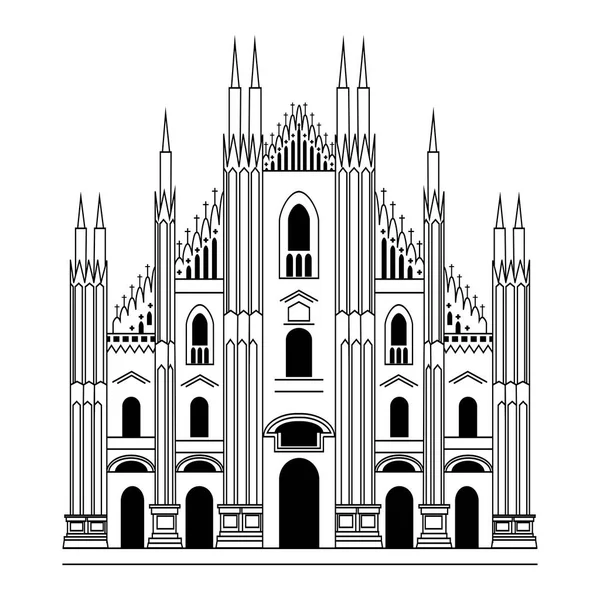 Catedral de Milán. Arquitectura gótica. Vector ilustración dibujada a mano — Vector de stock