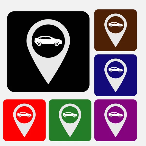Posizione della mappa GPS ok icone piatte bianche su sfondi quadrati arrotondati a colori — Vettoriale Stock