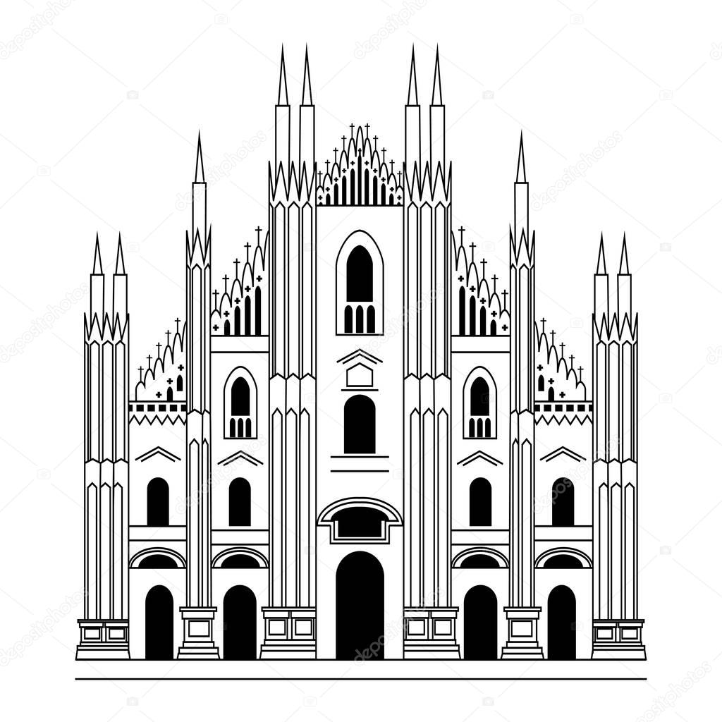 Milan Cathedral. Gothic architecture. Vector hand drawn illustration