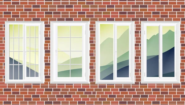 Moderne breite Schiebefenster mit transparentem Glas. Vektorgrafiken. das Innere des Raumes. — Stockvektor