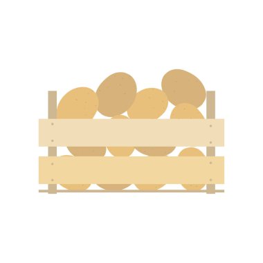 Taze sebze ile vektör sandık. Doğal, sağlıklı gıda kavramı. Organik meyve ve sebze çiftlik tahta kutuya toplanır. Düz tasarım stili.