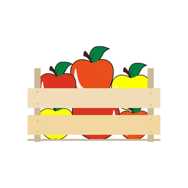Illustration einer isolierten Holzkiste mit Äpfeln — Stockvektor