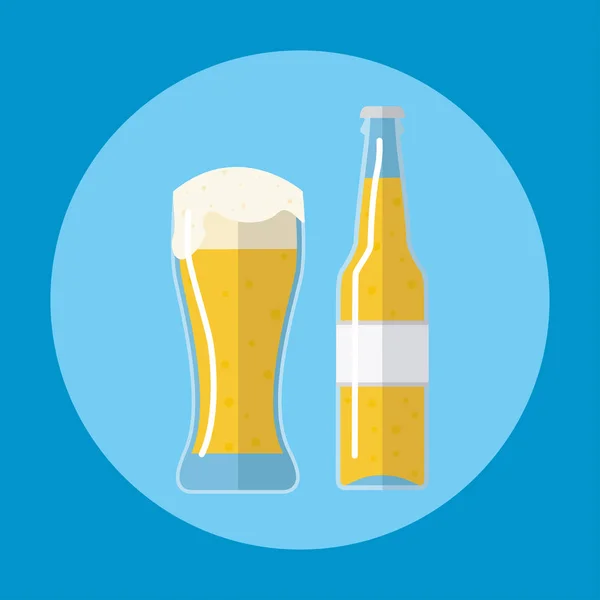 Botella de cerveza con vidrio — Vector de stock