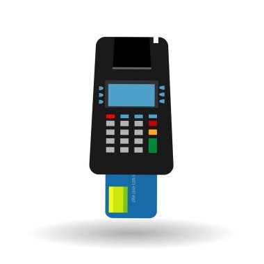 POS terminal içinde düz stil. POS ödeme. Resimde pos makinesi ya da kredi kartı terminal. Kavramı Nakitsiz ödeme ve kredi kartı ile ödeme
