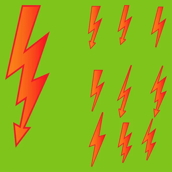 Şimşek, yıldırım çarpması veya fırtına gösteren satır simgeler kümesi. Gerilim, elektrik ve güç işaretleri için uygundur. Vektör çizim — Stok Vektör