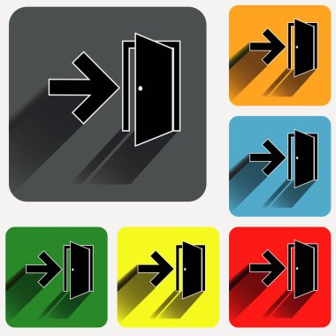 Çıkış işareti simgeleri yuvarlatılmış kare canlı renkli arka planlar.