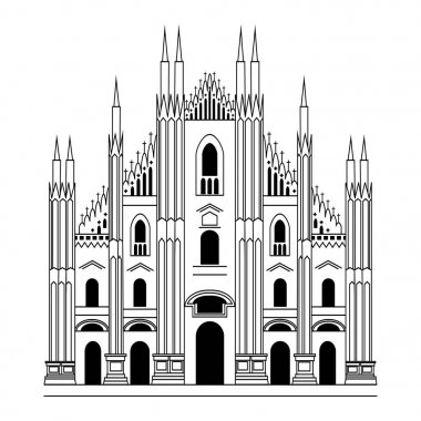 Milano Katedrali'ne. Gotik mimarisi. Vektör el çizilen illüstrasyon