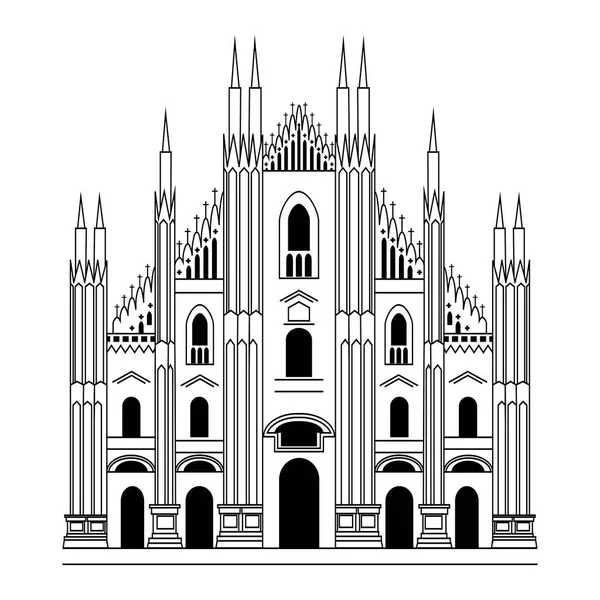 Milano Katedrali'ne. Gotik mimarisi. Vektör el çizilen illüstrasyon